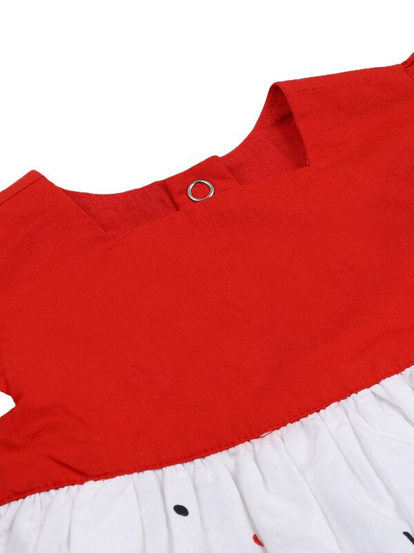 Girls White & Red Printed Dress with Panties image number 3